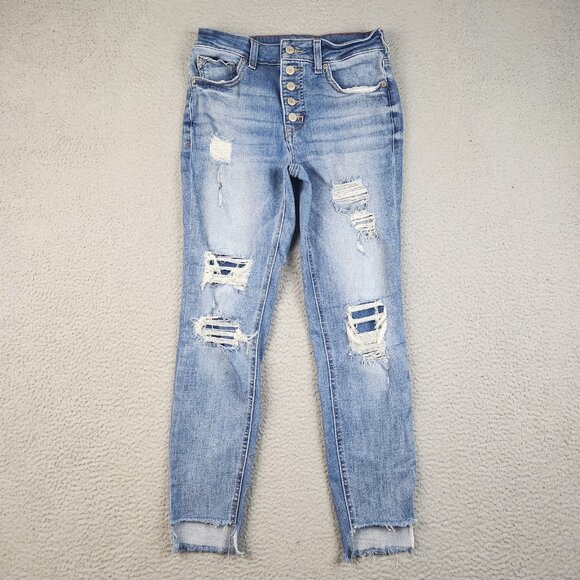 Maurices Denim - Maurices Jeans Womens 6 High Rise Ankle Straight Leg Button Fly Distressed Jeans